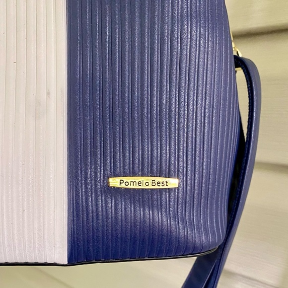 POMELO BEST Neapolitan handbag PU leather shoulder bag crossbody blue purse EUC - Picture 7 of 16